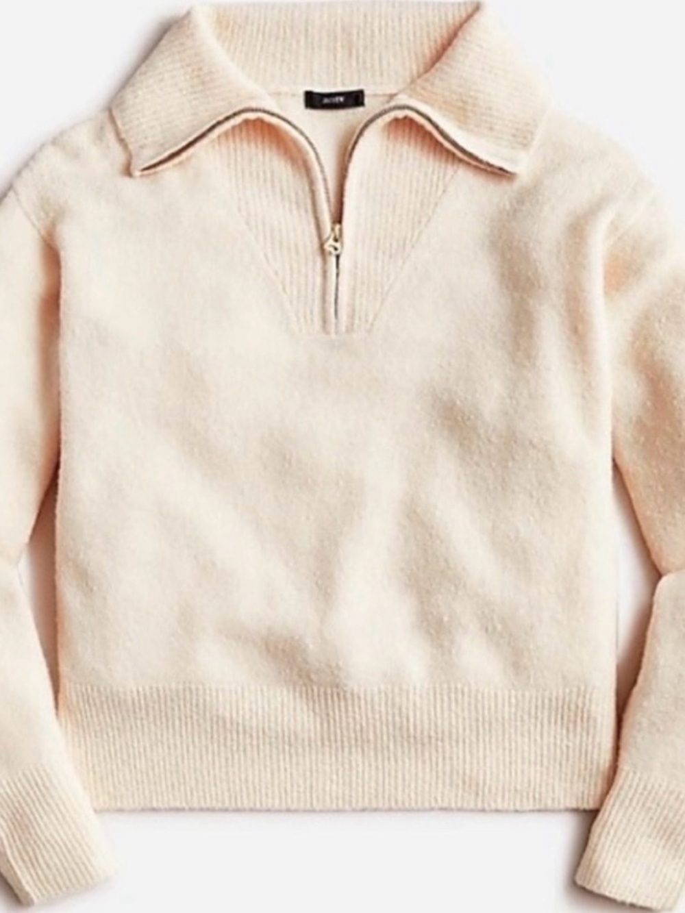 J. Crew Cream Half-Zip Wool Blend Collared Sweater size SMALL